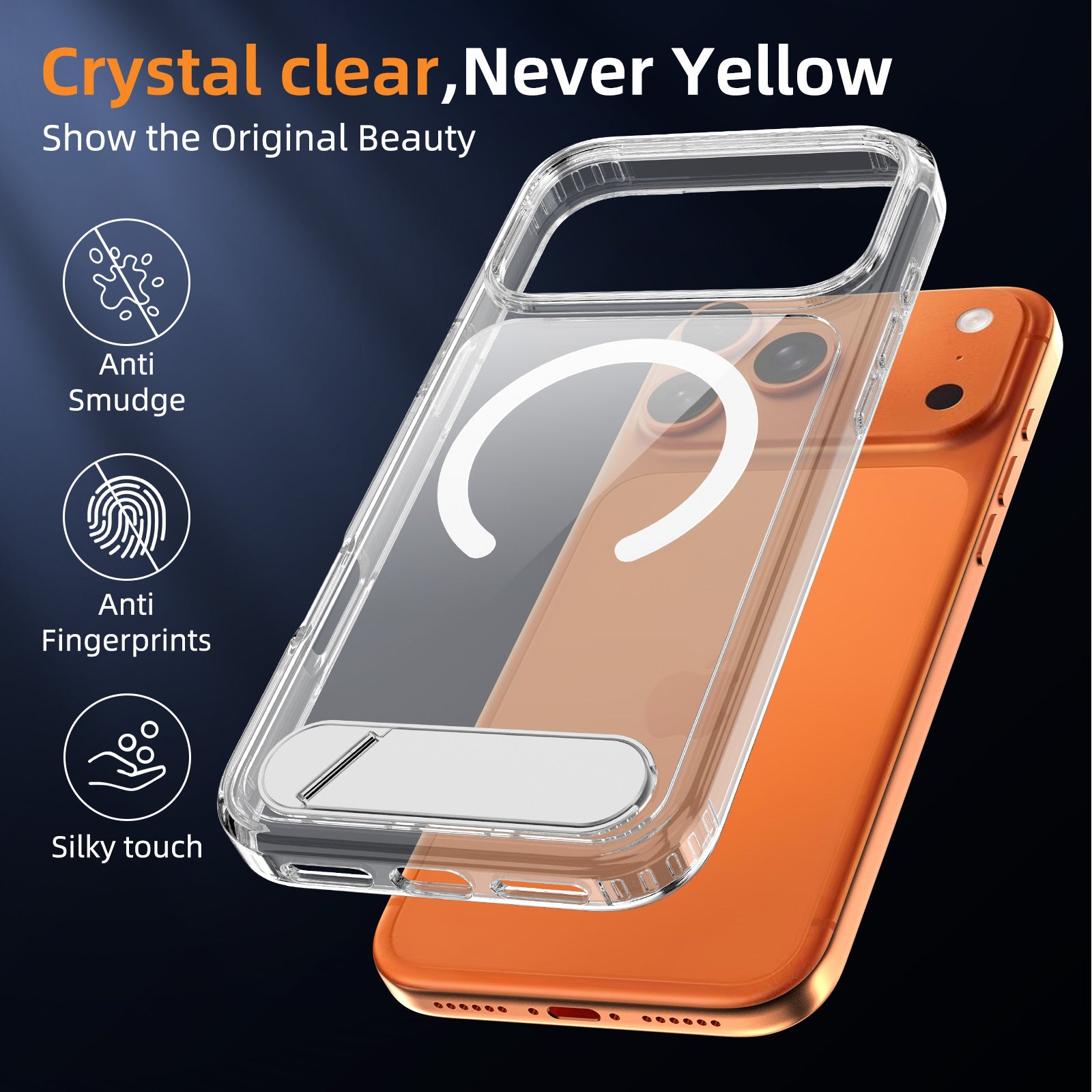 A04-IP-0006 crystal clear anti-yellow magnetic kickstand case