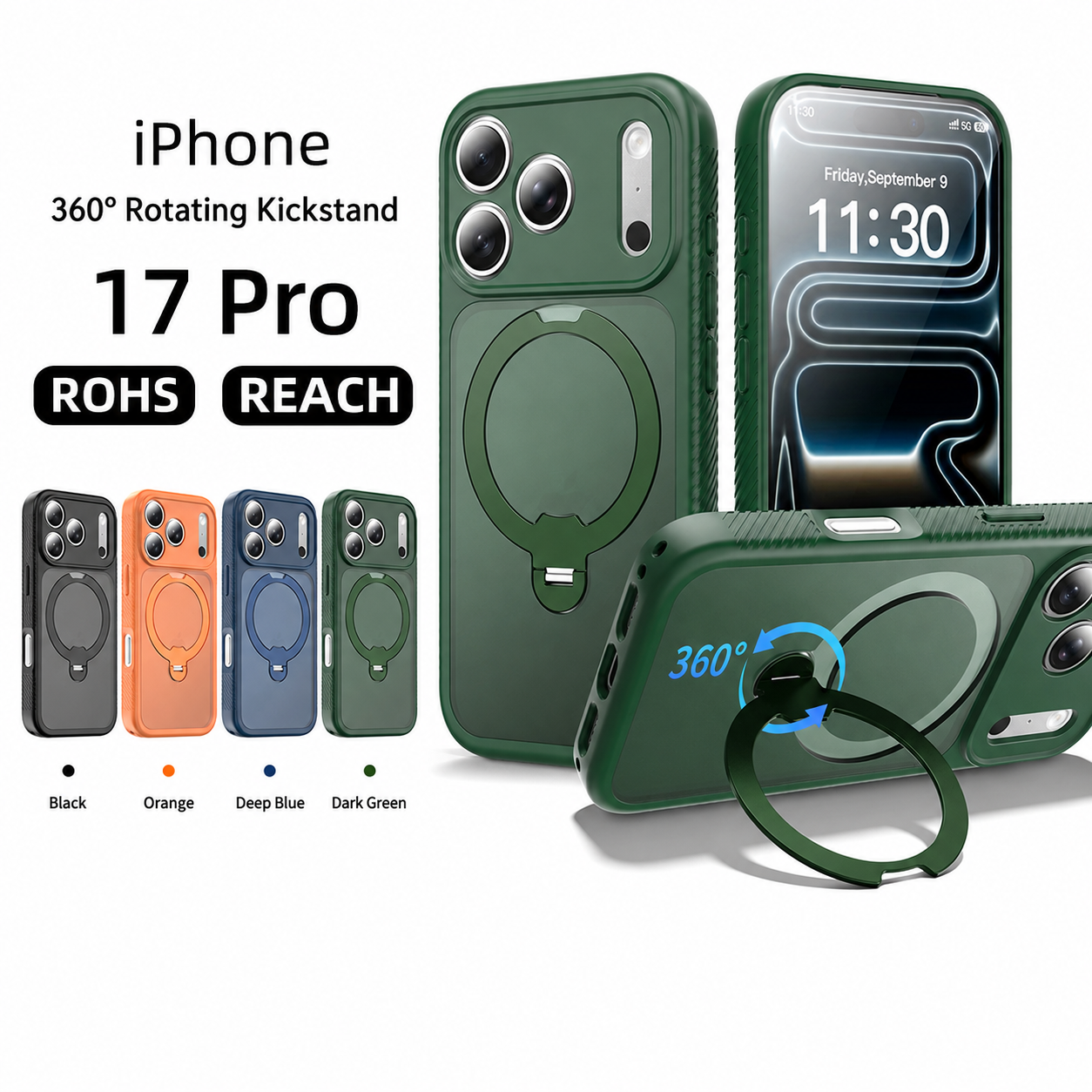 A04-IP-0008 magnetic rotating ring kickstand iPhone case