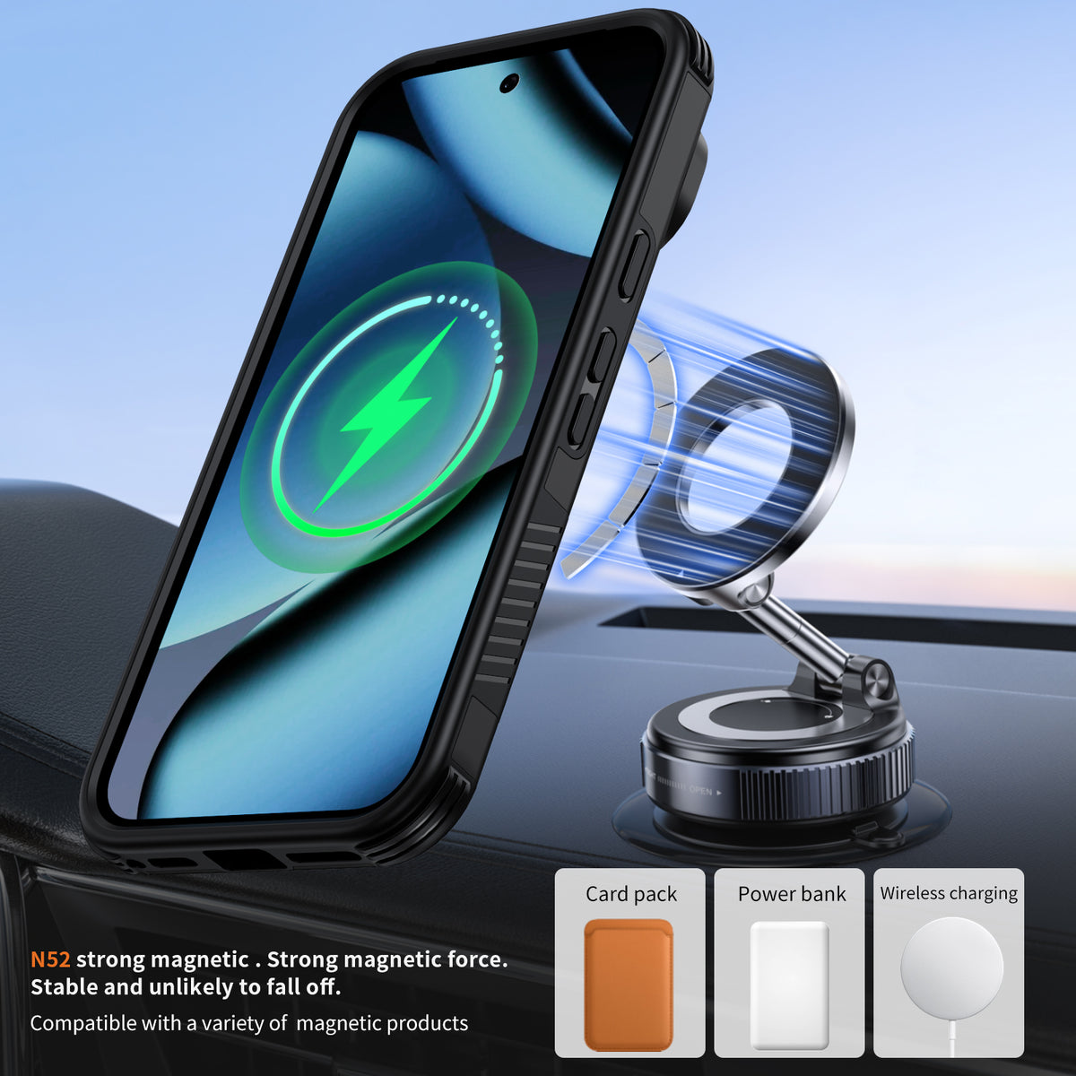 A05-GG-A0005 N52 magnetic compatibility with car mounts power banks and wireless charging