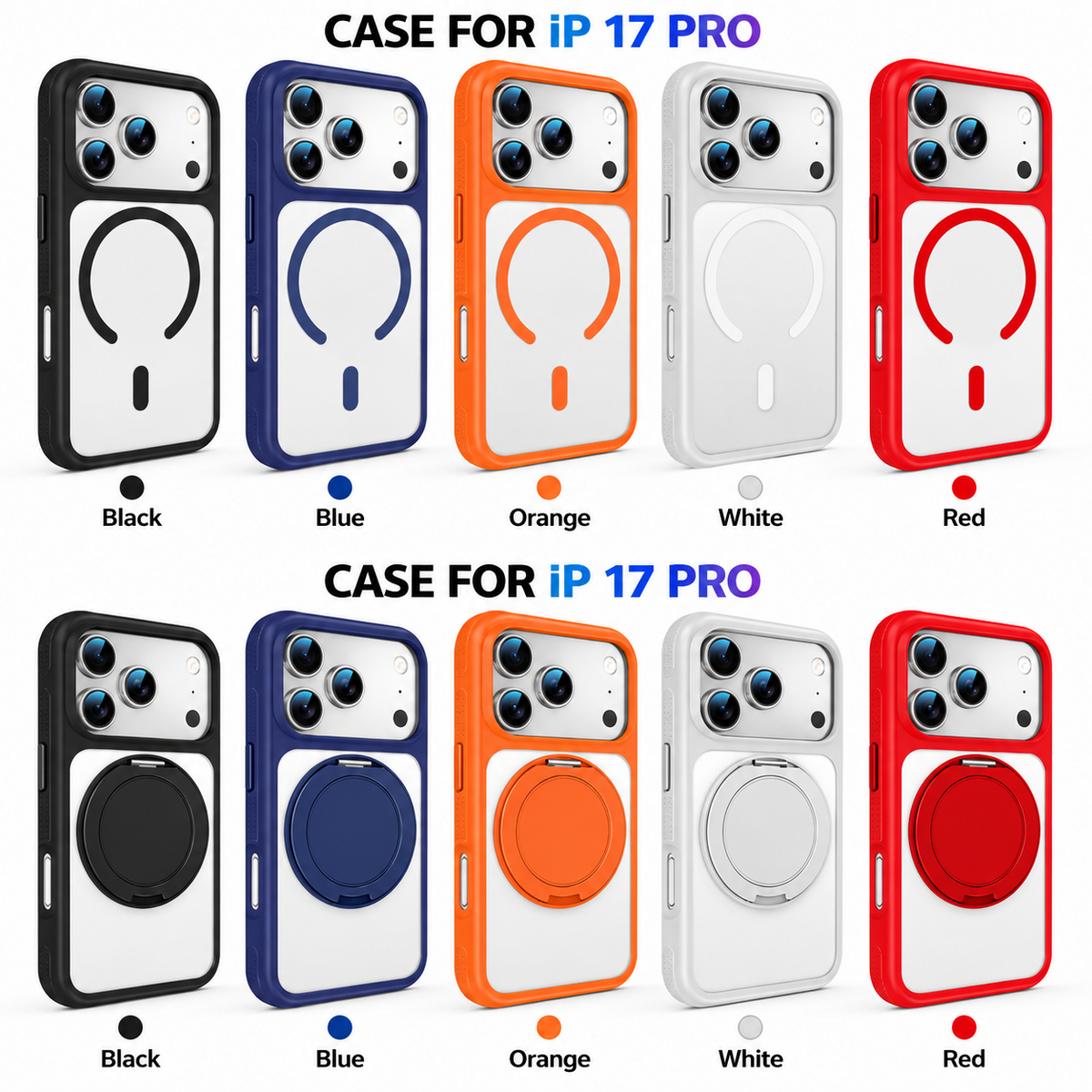 A05-IP-A0004 iPhone magnetic ring gear stand phone case colors