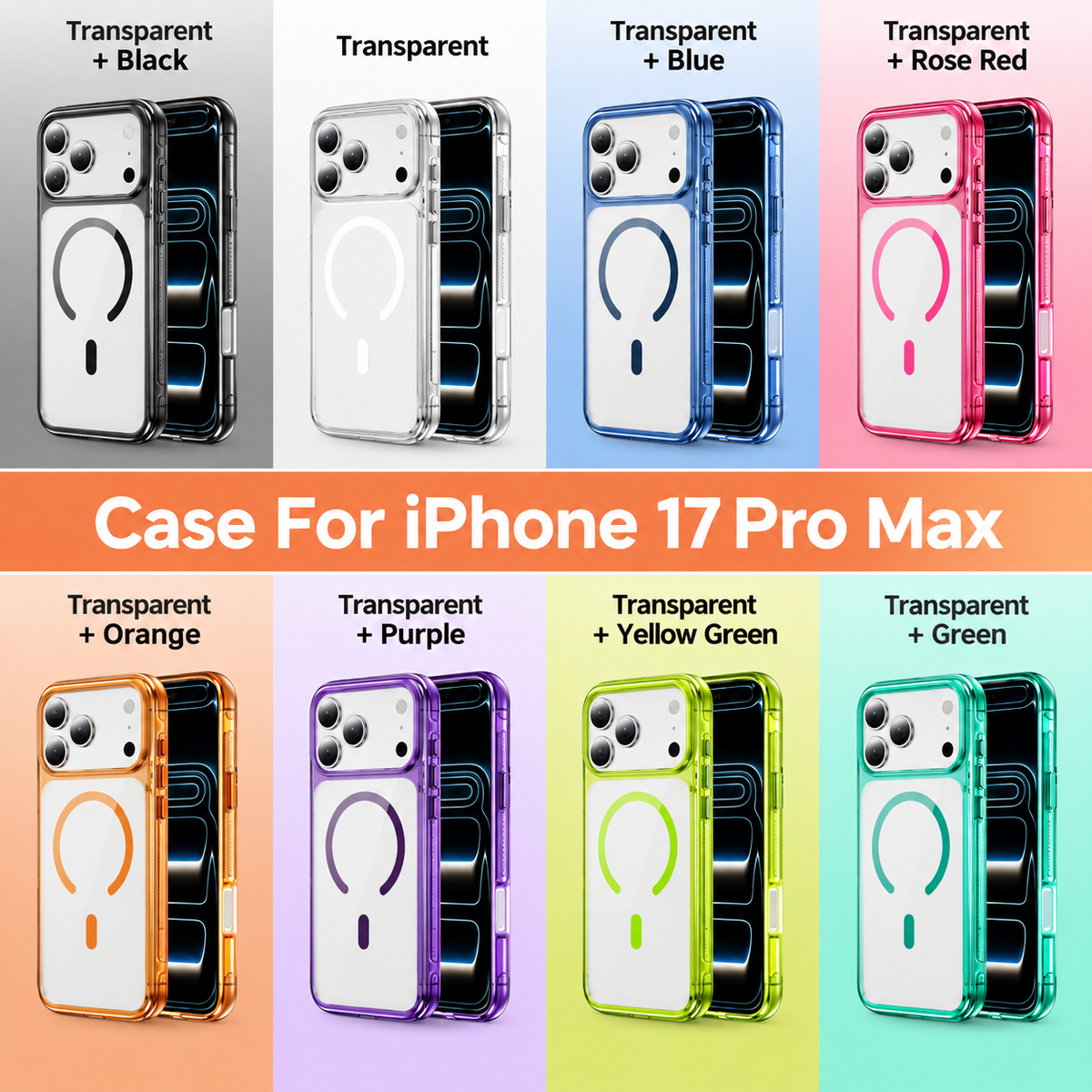 A05-IP-A0005 transparent magnetic phone case color options for iPhone