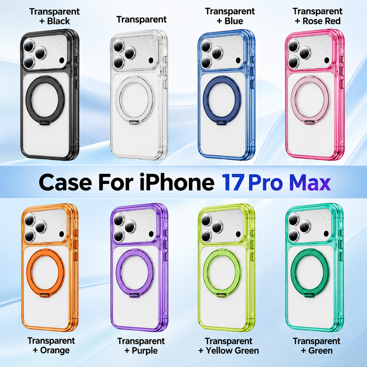 A05-IP-A0005 transparent magnetic ring stand case colors for iPhone