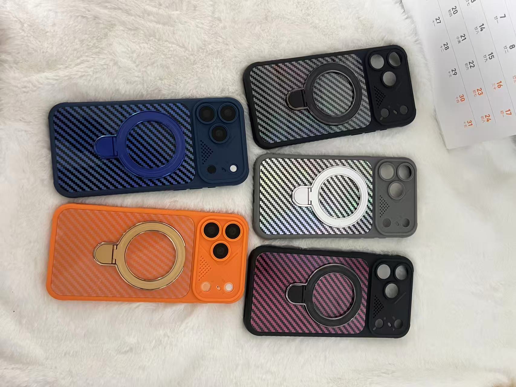 CNYOZA carbon texture ring stand phone case collection